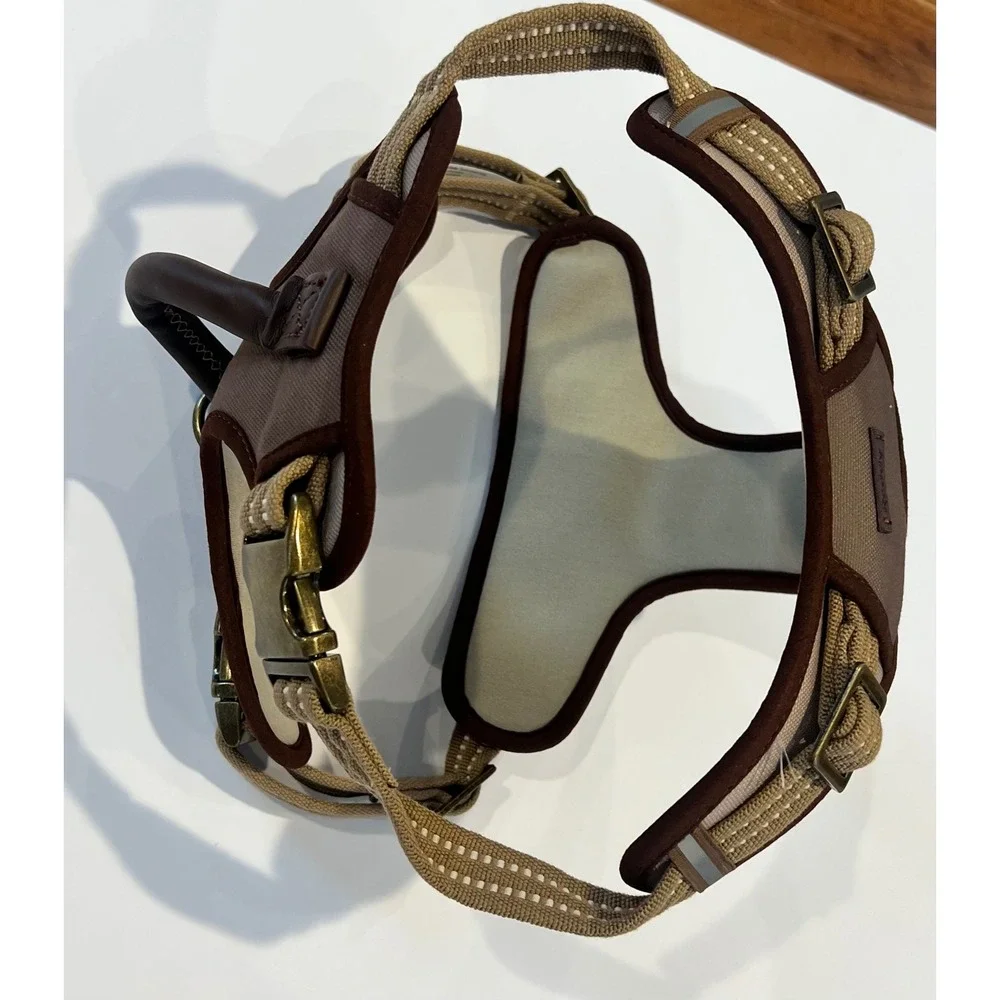 Reddy Dog Harness Tan Brown Canvas Padded Reflective Brass Hardware Handle